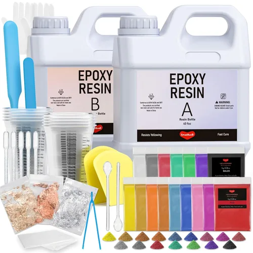 Vista 9 de Kit de resina epoxi Smallbudi de 1 galón con 24 colores de polvo de mica, lámina de oro, tazas y palo, resina transparente para principiantes