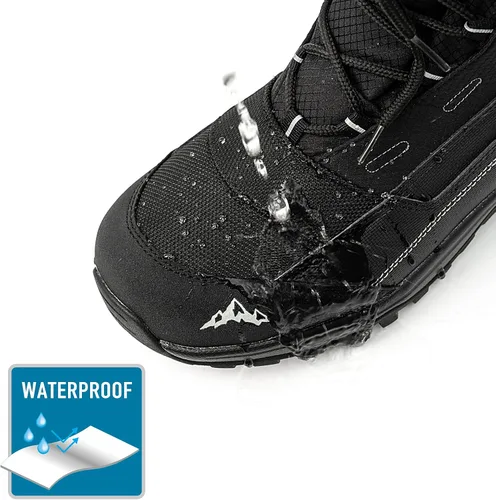Vista 3 de Botas de nieve para hombre, impermeables, aisladas, de invierno, color negro, con forro de piel de goma, cálidas, ligeras, para exteriores, suela