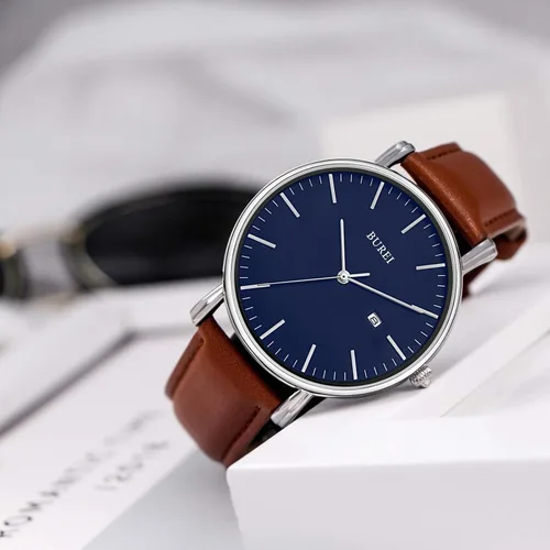 Vista 4 de BUREI - Reloj de pulsera analógico para hombre con fecha, extensible de malla de acero inoxidable