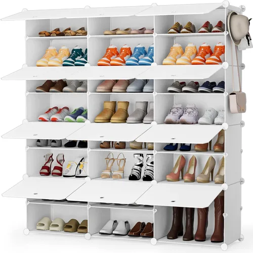 Vista 11 de HOMIDEC - Zapatero de 4 niveles para almacenamiento de 16 pares de zapatos, estantes de plástico para zapatos, organizador para armario, pasillo