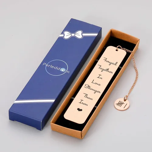 Vista 3 de Marcapáginas de 6º aniversario de hierro para ella y él, perfecto para parejas, bodas y más, Oro Rosa