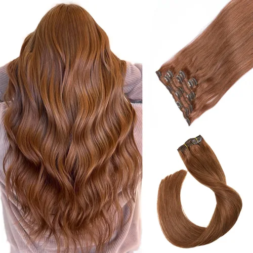 Vista 20 de Extensiones de cabello con clip Ubetta de cabello humano real, extensiones de cabello negro azabache con clip, 7 piezas, 70 g, extensiones