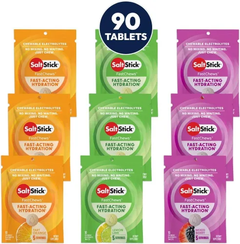 Vista 8 de SaltStick Electrolyte FastChews - Paquete variado de 120 unidades - Tabletas de electrolitos masticables para hidratación, tabletas de sal - 10