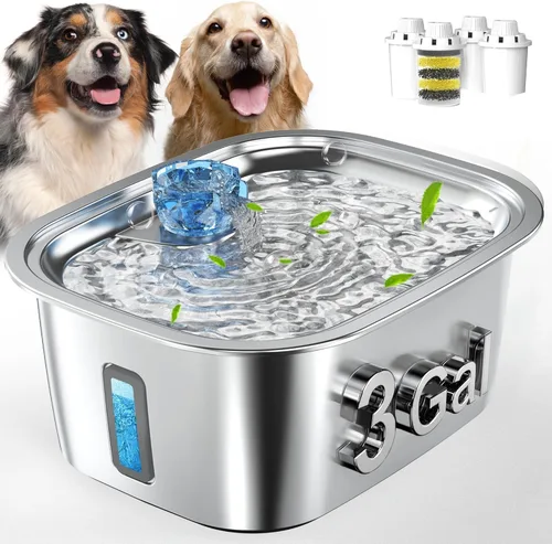Vista 10 de PETNF Fuente de agua de acero inoxidable de 3 galones para perros grandes, dispensador de tazón de agua para perros con 2 filtros, ventana de agua