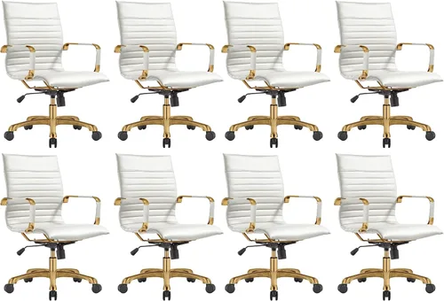 Vista 40 de LeisureMod Harris Silla de oficina con almohadilla suave, silla ejecutiva de piel sintética con base de acero dorado, altura ajustable, bloqueo