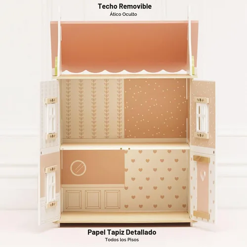 Vista 4 de Le Toy Van – Casa de muñecas de madera en forma de corazón de rosa Juego de casa de muñecas de madera de 3 plantas para niñas y niños - Adecuado