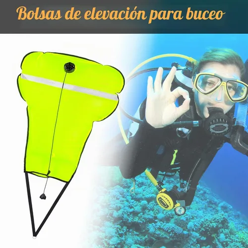 Vista 2 de Scuba Lift Bag, 70lb Diving Lifting Bag with Over Pressure Valve Verde fluorescente