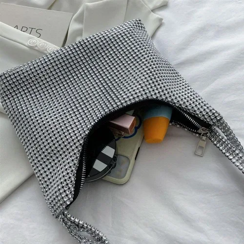 Vista 6 de Andy's Orchids Bolso de hombro con purpurina para mujer, bolso de mano de noche con diamantes de imitación, bolso brillante, monederos brillantes