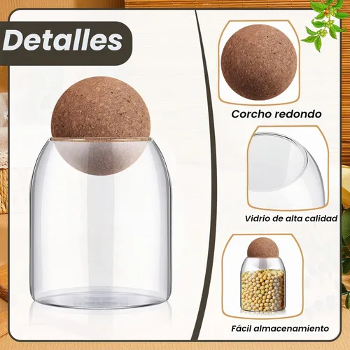 Vista 3 de Suclain - 12 tarros de vidrio con tapa de bola de corcho, recipiente de cocina, 17 onzas