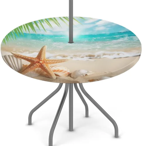 Vista 39 de Mantel redondo para exteriores con agujero para paraguas, mantel de temporada con margaritas para exteriores, con cremallera, impermeable, mantel