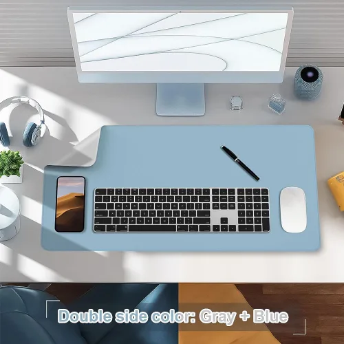 Vista 2 de Protector de escritorio de cuero, alfombrilla para mouse, alfombrilla de escritorio de oficina, alfombrilla de cuero sintético de doble cara, Gris +