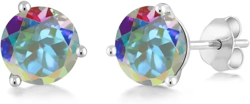 Vista 91 de Gem Stone King Aretes de oro de 14 quilates, 0.236 in, piedra natal redonda, Martini, 3 puntas, aretes de oro para mujer