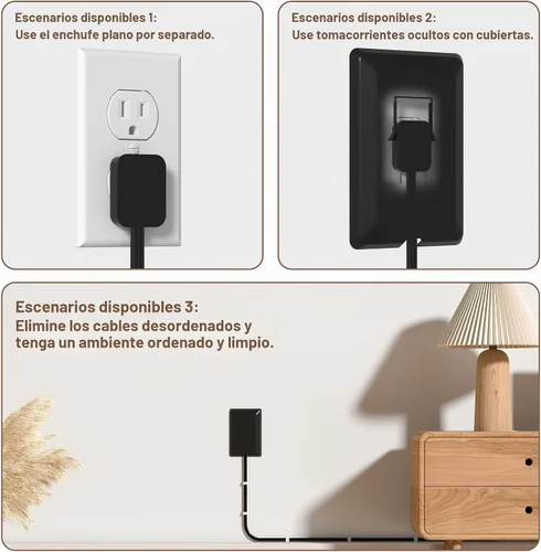 Vista 4 de Cable de extensión de enchufe plano de 3 pies con corrector de salida ultrafino con kit de corrector de cable, regleta de alimentación de 3 tomas