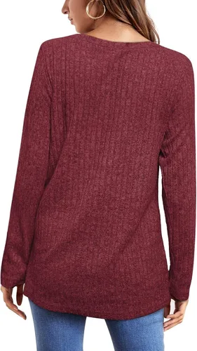 Vista 4 de OFEEFAN - Blusas de manga larga para mujer, blusas estilo túnica ligeras de cuello redondo e informales