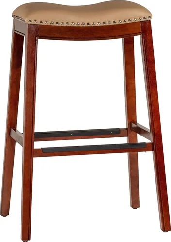 Vista 17 de DTY Indoor Living Durango - Taburete de cuero regenerado, taburete de mostrador de 24 pulgadas, acabado espresso, asiento de cuero negro