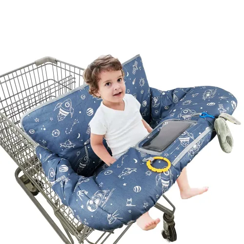Vista 3 de Funda para carrito de compras para bebé/niño, acogedora funda para silla alta, nave espacial azul