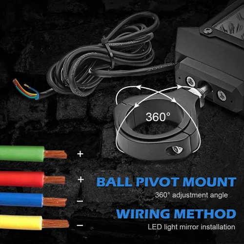 Vista 4 de WeiSen Espejos UTV con luces con cableado e interruptor de reinicio automático, espejos SXS para jaula enrollable de 1.75 a 2 pulgadas, espejo