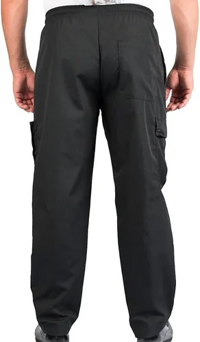 Vista 3 de KNG Black Baggy Cargo Chef Pants for Men and Women Drawstring Waist