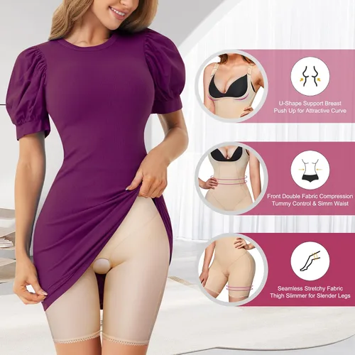 Vista 2 de MICOHPKLE Body Shaper de cuerpo completo para mujer, entrenador de cintura con control de barriga, busto abierto, muslo y levantador de glúteos