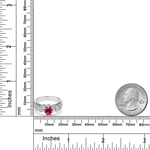 Vista 5 de Gem Stone King Anillo de compromiso de plata de ley 925 con rubí rojo creado para mujer