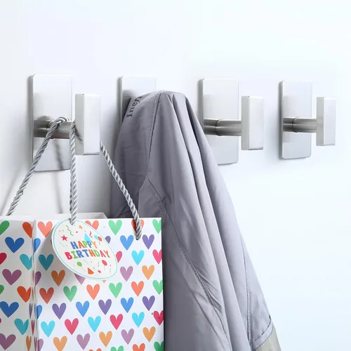 Vista 5 de Paquete de 4 ganchos adhesivos para toallas de baño, ganchos de pared de acero inoxidable resistentes para baño, cocina, colgar toallas, abrigos