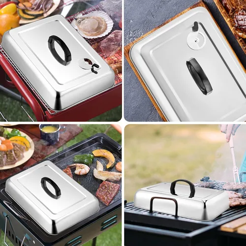 Vista 7 de Leonyo - 3 cubiertas de hilvanado para plancha resistente, cúpula rectangular grande de acero inoxidable de 13 y 9 pulgadas, tapa de vapor