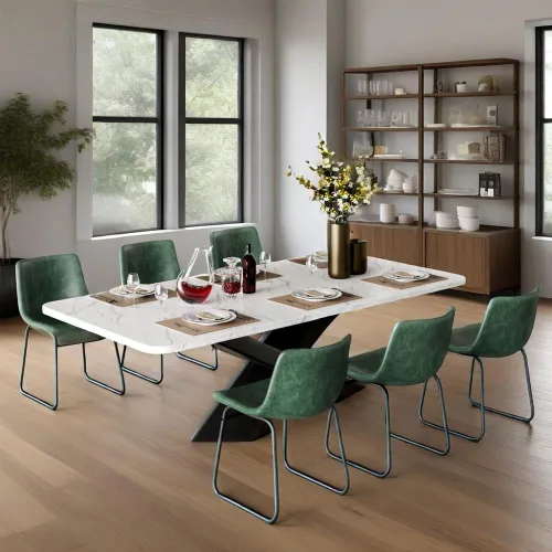 Vista 29 de YaFiti - Juego de 2 sillas de comedor de 18 pulgadas, sillas modernas tapizadas para comedor con cojines de piel sintética y patas de metal, silla
