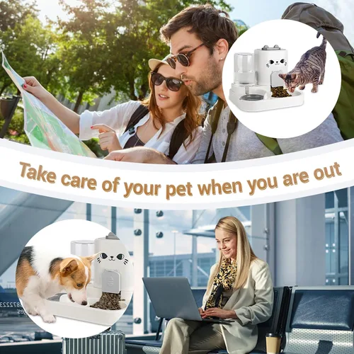 Vista 7 de Comedero para mascotas 2 en 1 por gravedad y dispensador de agua para gatos y perros, estación de comida para gatos de gran capacidad con cuenco