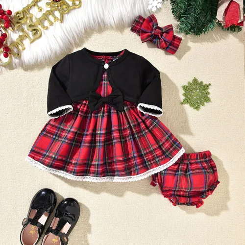 Vista 2 de fioukiay Conjunto de vestido y cárdigan para niña, con lazo, ropa con cubierta para pañales, otoño e invierno