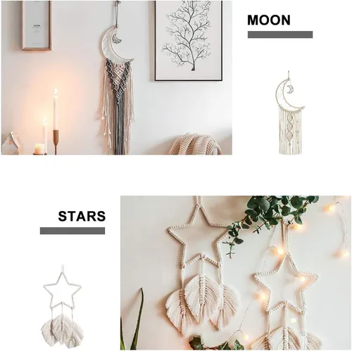 Vista 6 de 20 anillos de metal con diseño de luna y estrella, atrapasueños, círculo, macramé, para manualidades, atrapasueños, fabricación de atrapasueños