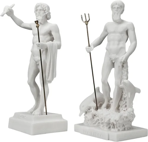 Vista 3 de Set Dioses Zeus y Poseidón estatua de mármol fundido griego figura escultura decoración