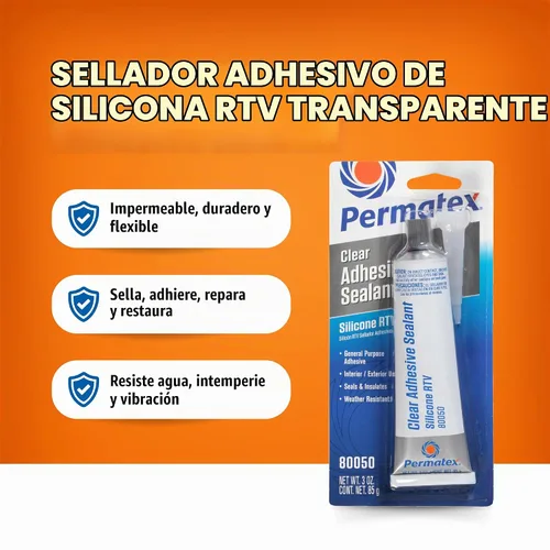 Vista 3 de Permatex 80050 - Sellador adhesivo de silicona RTV transparente, 3 onzas