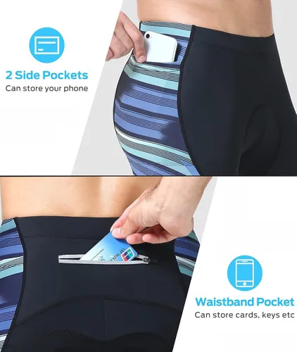 Vista 2 de Sportneer Pantalones cortos de ciclismo acolchados para hombre, pantalones cortos acolchados con bolsillos para ciclismo de montaña y carretera