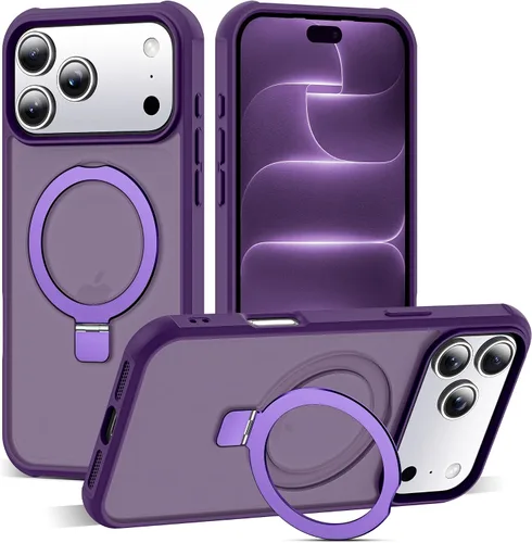 Vista 200 de SKYLMW - Funda compatible con iPhone 11 de 6.1 pulgadas, con soporte magnético invisible tipo anillo, funda translúcida de grado militar, compatible