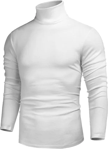 Vista 40 de Poriff - Suéter de cuello de tortuga térmico, de punto, liviano, casual, con corte entallado, para hombre Albaricoque