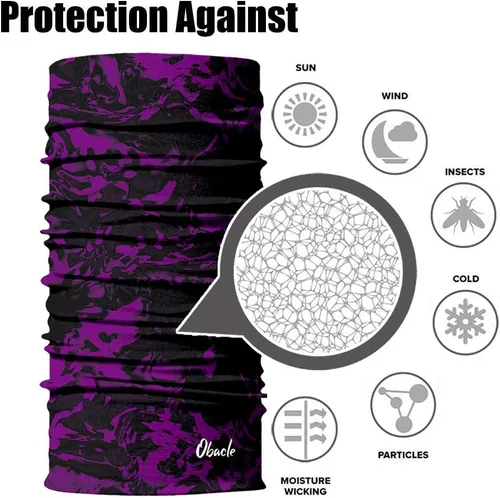 Vista 8 de Obacle Máscara Facial Sin Costuras Rave Bandana Hombres Mujeres para Protección contra Polvo Sol Viento Negro Puro Púrpura