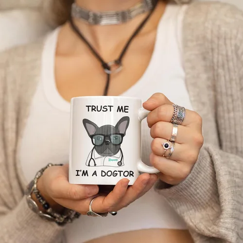 Vista 5 de Trust Me, I'm a Dogtor - Bulldog francés - Taza para amantes de los perros - Taza para perros - Decoración de bulldog francés - Regalos de bulldog