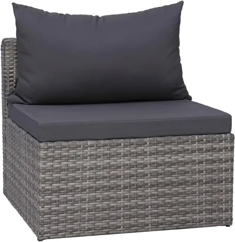 Vista 8 de Ensemble de Salon 5 Pièces en Simili-Rotin Gris PE Pour Jardin et Terrasse, Résistant aux Intempéries avec Coussin Amovible, Table Basse en Verre et