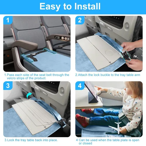 Vista 8 de Cama de avión para niños pequeños, extensor de asiento de avión para niños, bolsa de cordón 2 en 1, artículos esenciales de viaje para niños