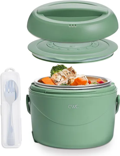 Vista 6 de COOK WITH COLOR Fiambrera redonda 40W, calentador de alimentos portátil, capacidad 1.1L, revestimiento de acero inoxidable, cabra/visón