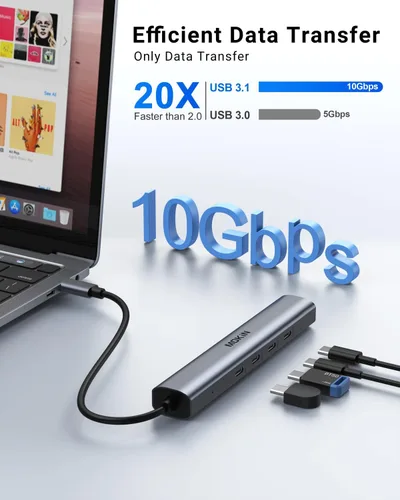 Vista 3 de Hub USB C, divisor USB C de 10 Gbps con 4 puertos USB C 3.1, 100 W PD, adaptadores multipuerto USB C a USB C Hub para MacBook Pro/Air M2 M1, iPad