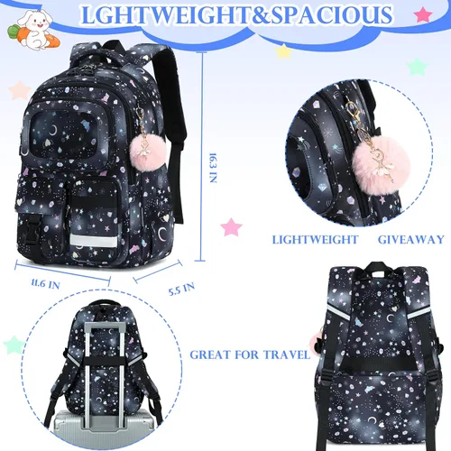 Vista 6 de AO ALI VICTORY - Mochila para niñas con lonchera, mochilas escolares para niños y niñas de escuela primaria y secundaria, lindo juego de mochilas