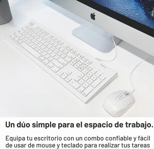 Vista 2 de Macally - Combo de teclado y mouse USB con cable de 104 teclas con teclas de acceso directo de Apple para Mac, iMac, MacBook y PC con Windows