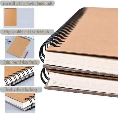 Vista 2 de Cuaderno de bocetos, papel de dibujo de 5.5 x 8.5 pulgadas, encuadernado en espiral, encuadernado (98 libras/5.64 oz/m²), paquete de 1, cuaderno
