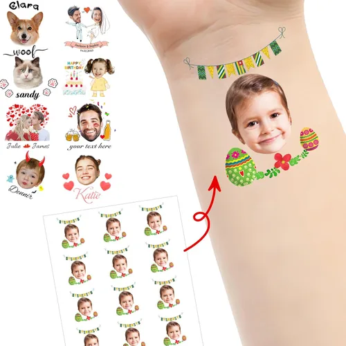 Vista 9 de Tatuajes personalizados temporales personalizados temporales con nombre, logotipo, foto facial para adultos, boda, cumpleaños, San Valentín