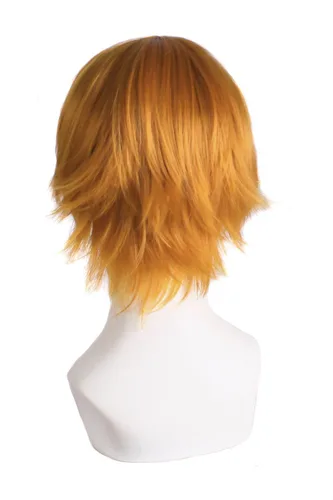 Vista 2 de MapofBeauty Peluca corta y recta para hombre, disfraz de cosplay (naranja dorado)