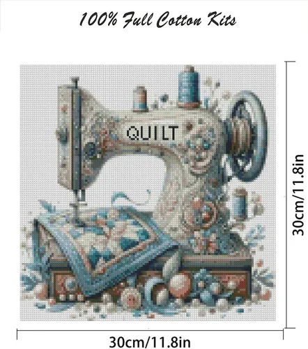 Vista 2 de Kits de punto de cruz estampado para máquina de coser, máquina de coser vintage, kits de punto de cruz para adultos, patrones de punto de cruz