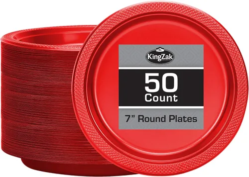 Vista 20 de Hanna K. Signature - Platos de plástico negro para fiesta, platos desechables de 7 pulgadas, 50 unidades, suministros de fiesta para aperitivos