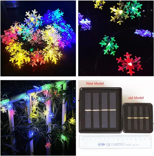 Vista 2 de Luces solares de Navidad para exteriores, impermeables, decoraciones de 20 pies, 30 luces LED de copo de nieve con 8 modos de iluminación