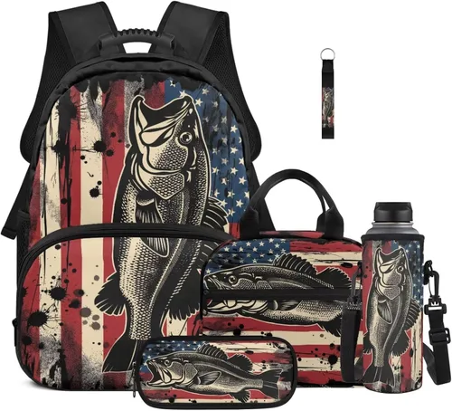 Vista 31 de Bulopur Eagle American Flag Print Kids Backpack Boys Elementary School 17 Inch Bookbag With Lunch Bag Water Bottle Holder Keychain Pencil Case 5